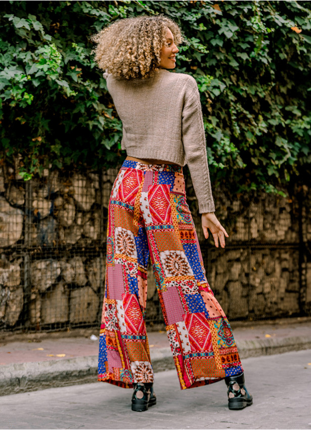 Palazzo High Waist Loose Cut Red Print Trousers